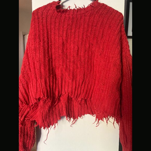 Red WildFox Red Plunge Front or Back Cropped Sweater - Picture 2 of 4